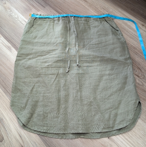 Allen Allen, Women's Medium, Olive Green 100% Linen Skirt, Made In‎ USA, Pockets - Picture 1 of 6